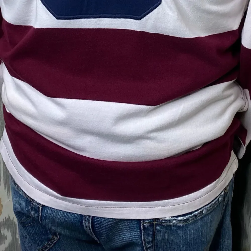 Polo Ralph Lauren Maroon & White Stripe Iconic Rugby Shirt